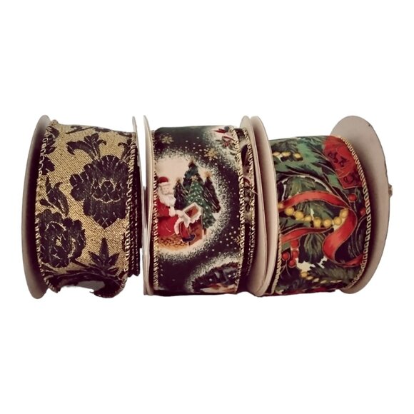 New Christmas Ribbon Wire Edge 2" Wide - Set of 3 - Total of 19 Yards - Picture 7 of 7
